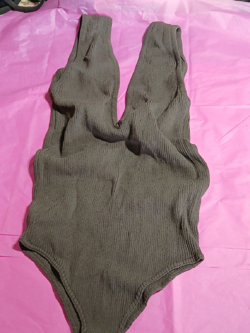 Yves Saint Laurent Olive Ribbed Scoop-Back One-Piece Sun bathing Suit